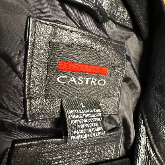 Castro Genuine Leather Jacket Moto Leather Jacket Zip Banded Collar - Picture 7 of 10